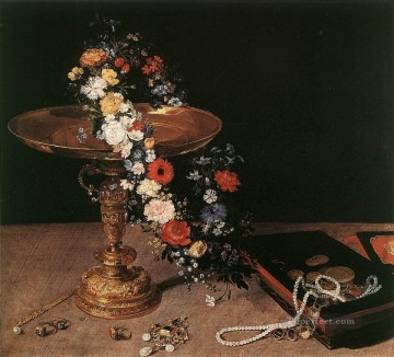  Flemish Canvas - Still Life With Garland Of Flowers And Golden Tazza Flemish Jan Brueghel the Elder flower
